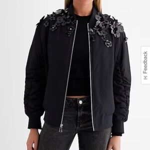 NWT Express Floral Embellished Oversized Bomber Jacket